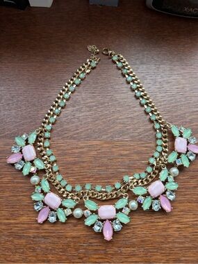 Gold-Chain Pastel Statement Necklace - Mint & Pink